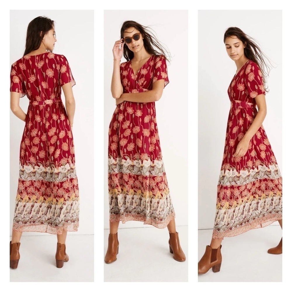 MADEWELL Tulip-Sleeve Maxi Dress in Tall Sunflowers Bright Sz 6